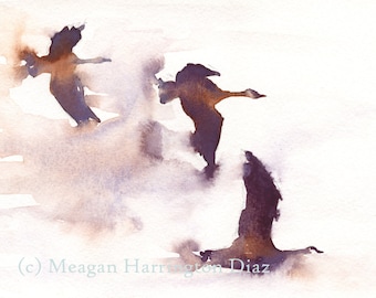 Flying Geese Painting - LARGE print Geese - Geese Watercolor - Bird Art