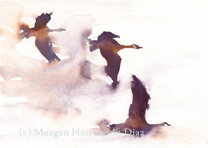 Flying Geese Painting LARGE print Geese Geese Watercolor Bird Art imagem 1