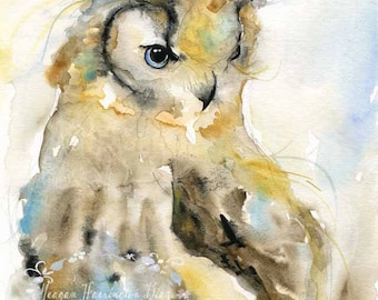 Owl Painting - Winter Owl - Owl Watercolor - Wildlife Painting