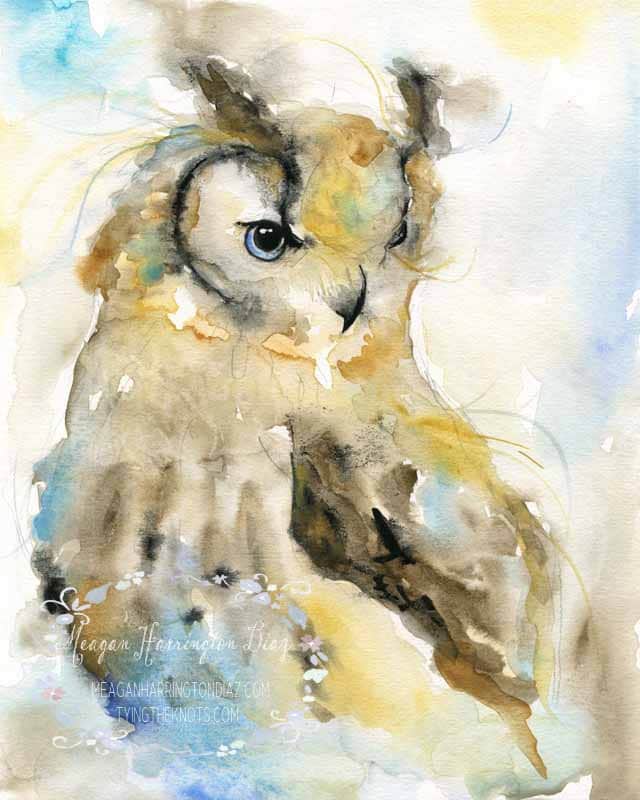 Owl Painting - Winter Owl - Owl Watercolor - Wildlife Painting