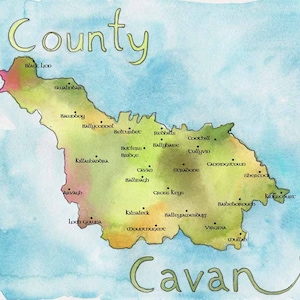 Karte von Art - Irland-Karte - County Cavan Irland bildenden Aquarell Kunstdruck