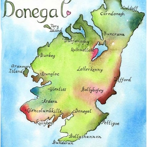 Carte Art - Irlande Carte - County Donegal - Ireland Fine Art Watercolor Print