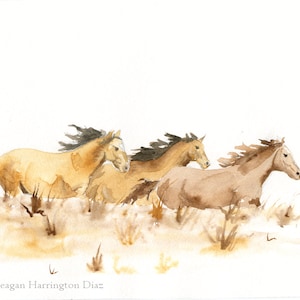 Horse Art - Horses Running - Watercolor Fine Art Print Animal Painting - Wild Horses