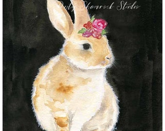 Bunny Art - Watercolor Painting Print - Dainty Bess - Nursery Art - Nursery Watercolor Painting - Girl Nursery