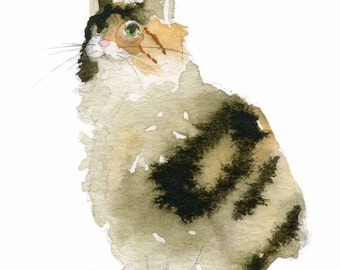 Arte del gato - Calico Kitty - gran impresión de bellas artes - acuarela del gato - pintura de gatito