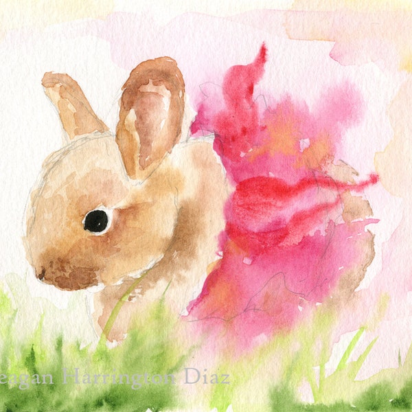 Bunny art - Original watercolor painting - Little Annie Tutu  -  Nursery art - 5x7