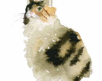 Gato arte - Calico Cat acuarela - acuarela Fine Art Print - pintura Cat - Calico