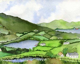 Ireland Landscape - Hills of Ireland - Fine Art Print - Irish Rolling Hills - Countryside - Cottage