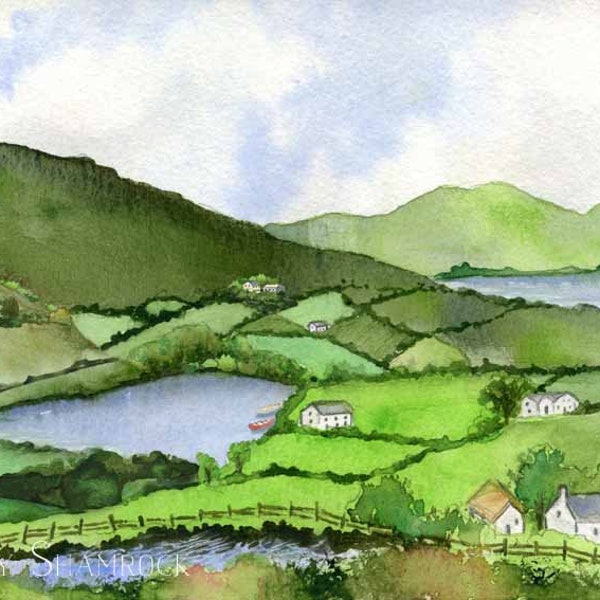 Ireland Landscape - Hills of Ireland - Fine Art Print - Irish Rolling Hills - Countryside - Cottage