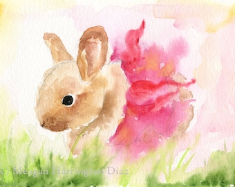 Nursery Art - Fine Art Print - Bunny Watercolor - Rabbit in Tutu - nursery painting - ballerina bunny