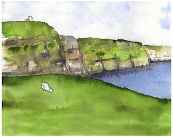 Cliffs of Moher - Ireland Painting - Fine Art Print - Ireland art - Sheep Painting