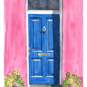 Irish Door Painting - Baltimore Door in the Afternoon Sun - Fine Art Print - Blue Door - blue and pink