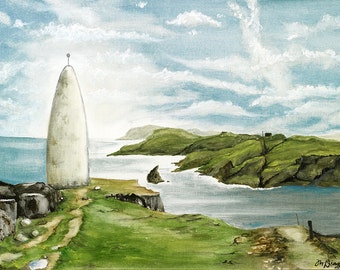 LARGE Ireland Landscape Painting - the Beacon of Baltimore - Ireland Painting - Seascape painting - Lighthouse painting