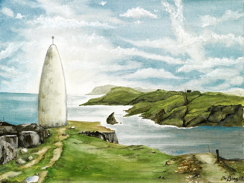 LARGE Ireland Landscape Painting the Beacon of Baltimore Ireland Painting Seascape painting Lighthouse painting image 1