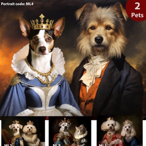 Two dogs custom Portrait, Custom Pet Portrait, Pet Portrait Custom Dog Portrait, Cat Portrait, Regal Royal Animal king queen renaissance