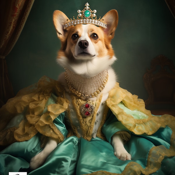 Custom Corgi Dog Portrait, Custom Royal Pet Portrait, Royal Pet Portrait, Cat Royal Portrait As Gift For Pet Lover, corgi Painting art