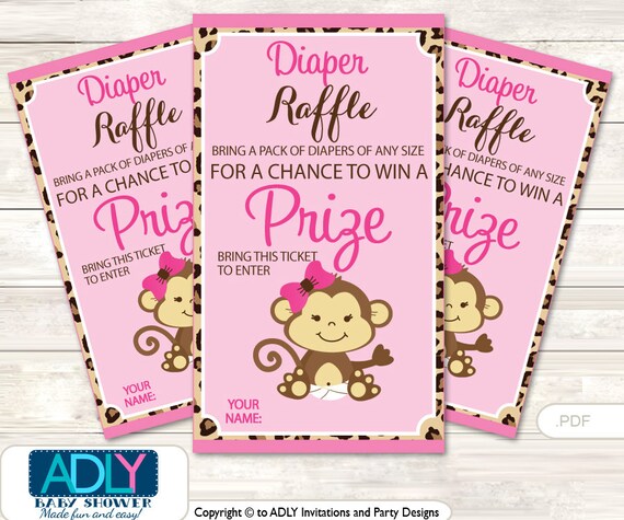 Safari Monkey Diaper Raffle Tickets Printable for Baby Safari Shower ...