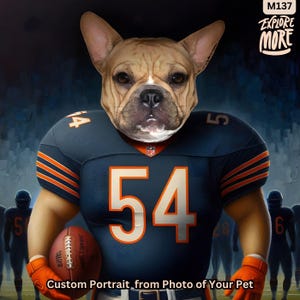 Custom Dog Football Portrait - Personalized Pet in Navy American Football Jersey, Unique Gift for Dog Dad, Dog Mom, Gift for Pet Lovers