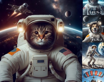 Funny Custom Pet portrait using photo, astronaut cat portrait, cat in space funny custom wall art gift for pet lover dog in space spaceship