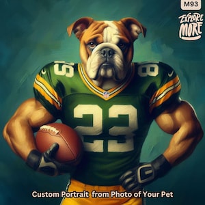 Football pet portrait using your pet photo, funny gift for him with dog cat. Funny gift for a football fan for dog lover custom dog dad mom