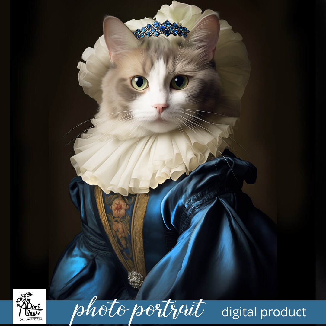 Custom Royal Cat Portrait, Victorian Cat Painting, Pet Lovers Gift, Royal Portrait, Dog Portrait