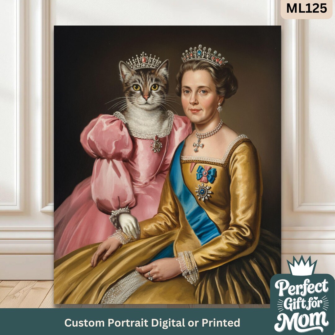 Custom Royal Portrait of Pet and Owner | Queen Cat and Lady Painting ...