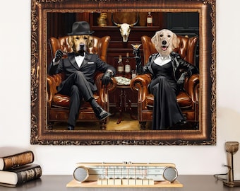 Custom Mafia Pet Portrait, Multiple Pet or Pet-Human Art, Man Cave Decor, Godfather Style, Father’s Day Gift, Husband Gift, Gangster Print