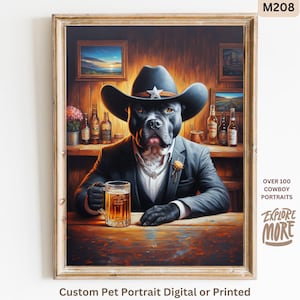 Sheriff Cowboy Haustierporträt vom Foto Western Country Series, Hundeliebhaber, jedes Haustier, Katzencowboygeschenk, Boho, Westhaustiermalerei-Wanddekor