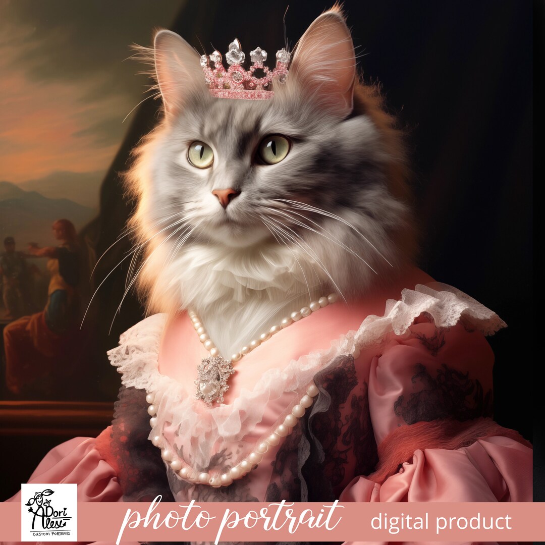 Custom Royal Cat Portrait, Victorian Cat Painting, Pet Lovers Gift