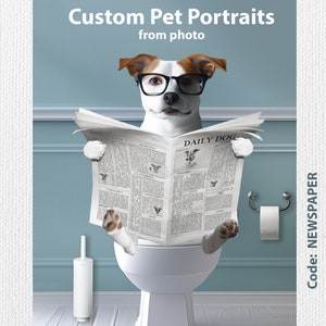 3 pet portrait in a Bathtub, Funny Bathroom Prints, kids Bath Wall Art, Dog Toilet Print, Animal in Bath tube with bubbles rubber duck image 6