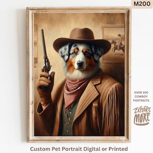 Custom Cowboy Pet Portrait from photo Western Country Series,dog lover gift, any pet, cat cowboy gift, boho, wild west pet painting wall art