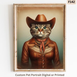 Retrato de vaquera de gato atigrado personalizado, postal de estilo vintage como retrato de gato del oeste personalizable con cualquier mascota, regalo de Navidad para mascotas