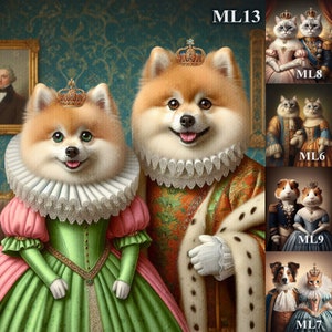 2-Pet Portrait, Custom Pet Portrait, Pet Portrait Custom, King Queen Portrait, Cat Portrait, Regal Animal Canvas Painting Personalize Gift