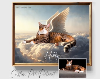 Cat Loss Gift, cat angel with wings, custom pet painting gift, french pet loss gifts, pet memorial gift, dog loss gift for men wall art