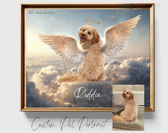 Pet Loss Gift Dog, Dog angel with wings, custom pet painting gift, french pet loss gifts, pet memorial gift, dog loss gift for men wall art