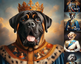 Mastiff custom portrait using photo of the dog, Colorful king Pet Portrait, funny dog gifts for dad royal Mastiff Dog wall art pet painting