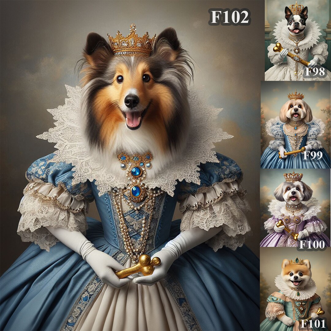 Royal Dog Portrait Gift, Custom Royal Pet Portrait From Photo, Royal ...