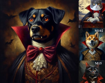 Vampire Pet  Custom Painting Portrait, Personalized Dracula Painting, Pet Lovers Gift, Vampire fangs Pet Portrait gift, Vampire Cat decor