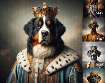 Renaissance Pet portrait using photo, Renaissance king Pet Portrait, funny dog gifts for dad royal Bernese Mountain Dog wall art painting