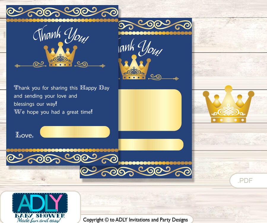 Prince Royal Thank you Card Printable for Baby Prince Etsy
