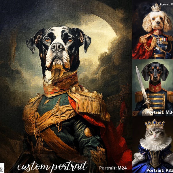 Military Pet Painting Print Personalized Dog Painting, Pet Lovers Gift, Royal Portrait Pet Portrait gift, gift art for dog, general pet art