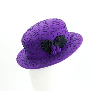 1940s Style Purple Tilt Hat. Violet Wool Perching Hat. Vintage Inspired Percher with Navy Soutache Design. Purple Wool Felt Ladies Millinery image 5