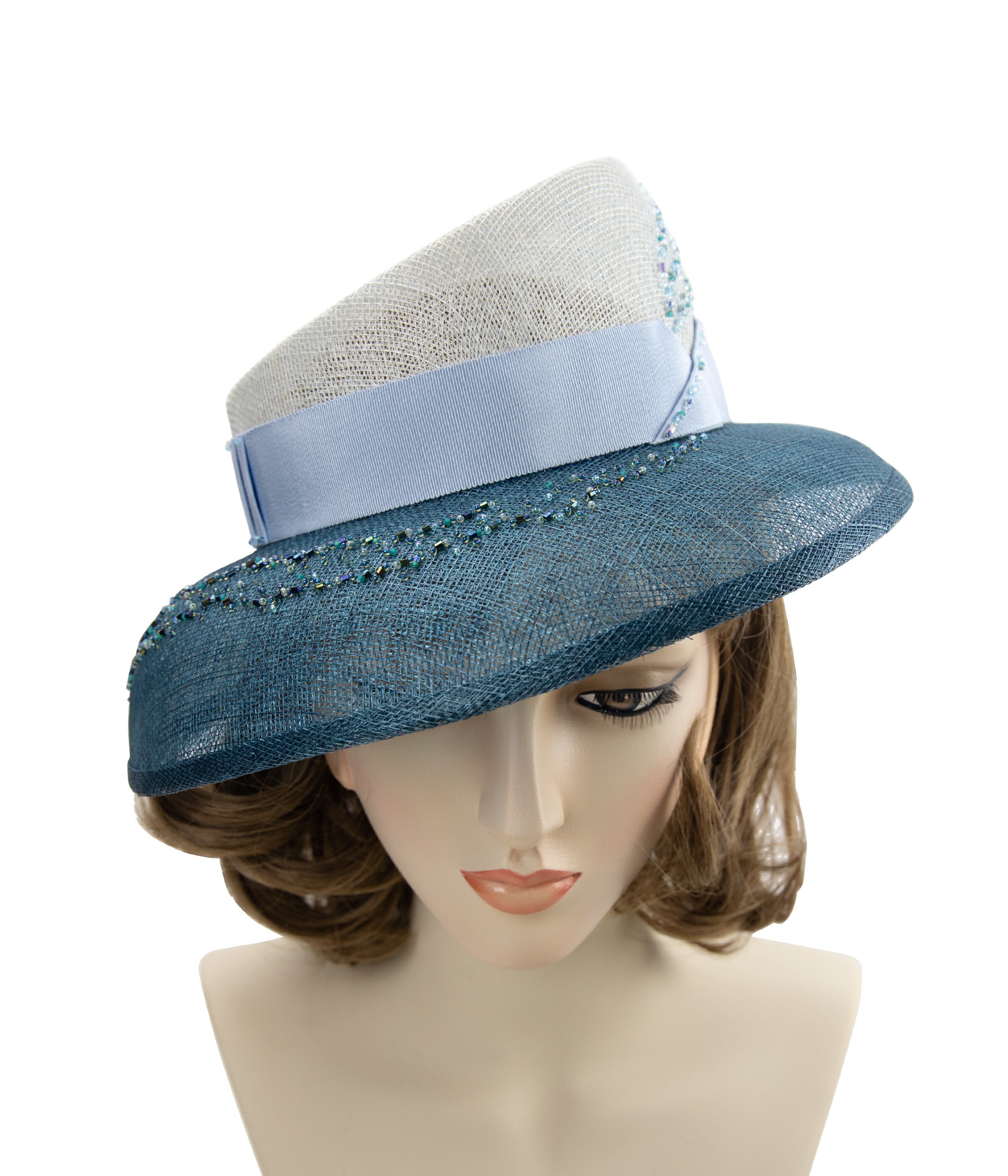 Hand-beaded Blue Straw Hat. Kentucky 