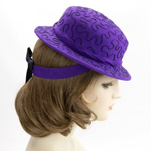 1940s Style Purple Tilt Hat. Violet Wool Perching Hat. Vintage Inspired Percher with Navy Soutache Design. Purple Wool Felt Ladies Millinery image 7