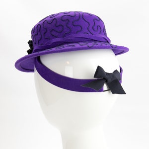 1940s Style Purple Tilt Hat. Violet Wool Perching Hat. Vintage Inspired Percher with Navy Soutache Design. Purple Wool Felt Ladies Millinery image 9