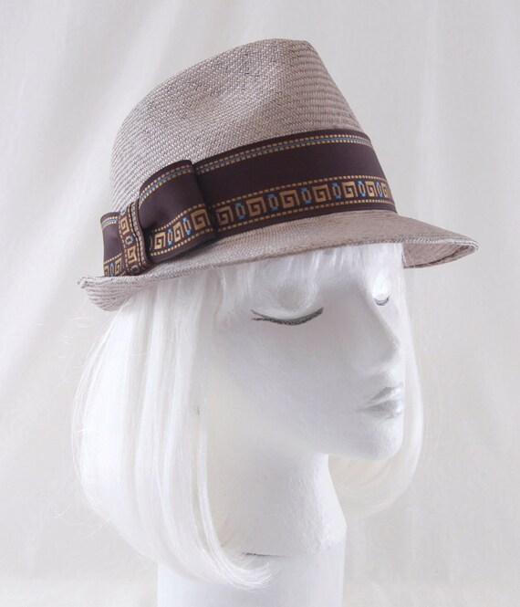Tan Straw Fedora Hat. Taupe Straw 