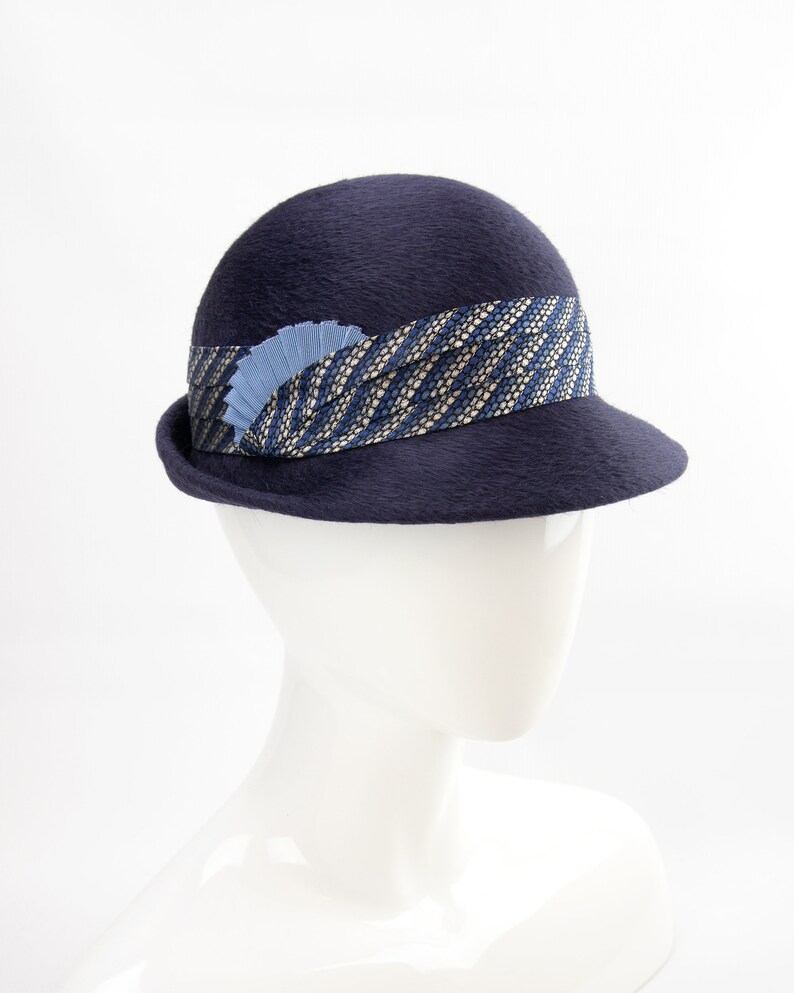 Navy Blue Trilby. 1930s Style Hat. Women's Fur Felt Fedora. Blue '30s