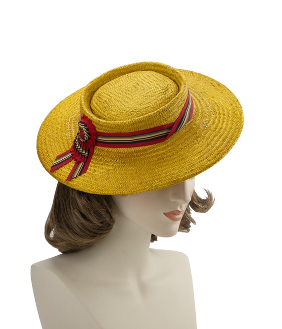 Yellow Straw Perching Boater. Vintage 