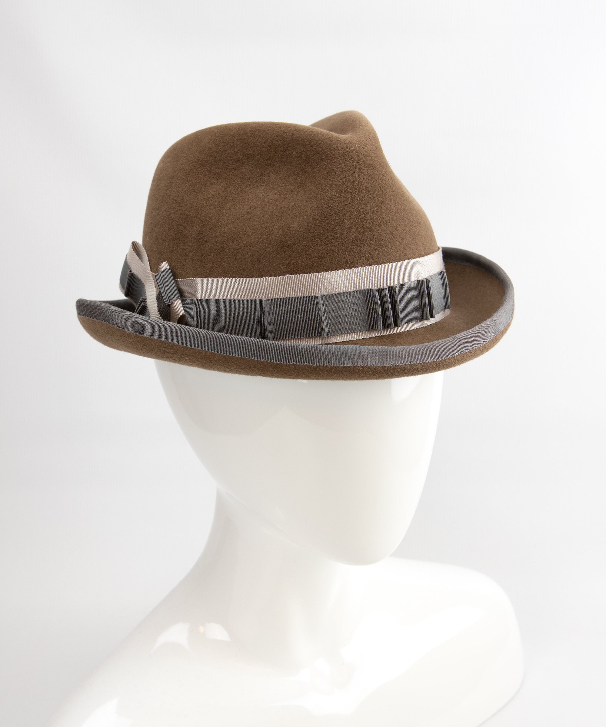 Women's Tan Homburg Hat. Velour Felt 