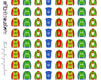 May include: A sheet of 60 Christmas sweater stickers. The stickers feature a variety of designs, including reindeer, Santa Claus, snowflakes, and Christmas trees. The stickers are perfect for adding a festive touch to your gifts, cards, or crafts.